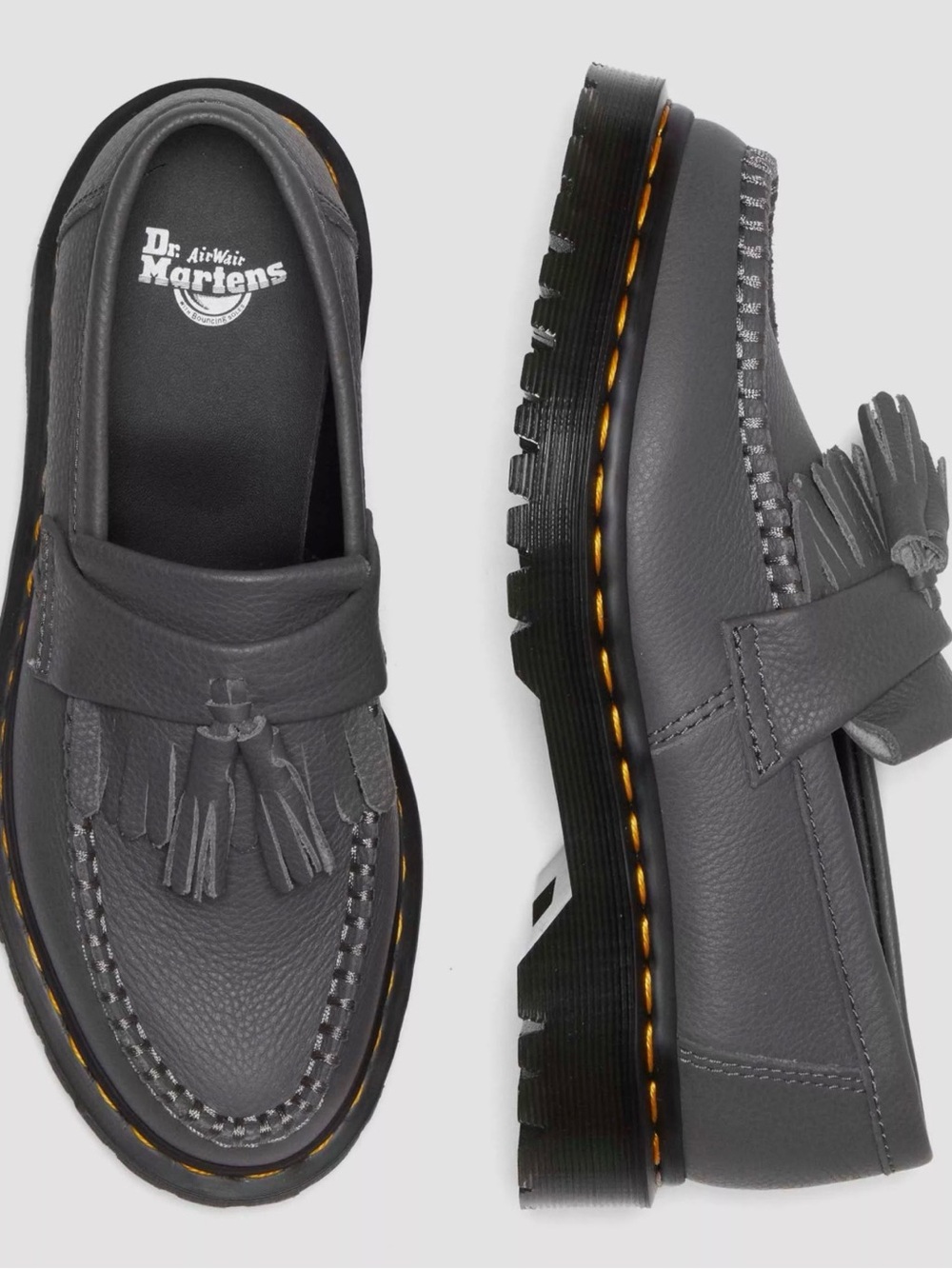 Dr. Martens Adrian Gray Gunmetal Virginia Leather Tassel Loafers Sz38/US7.7.5